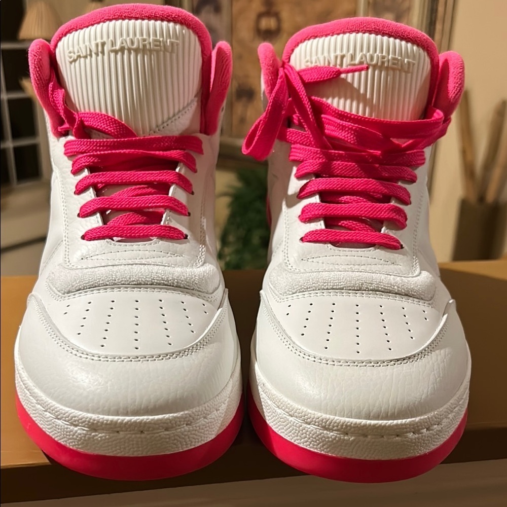 Saint Laurent SL 80 hightop Men’s White and Pink Sneakers - Picture 8 of 17